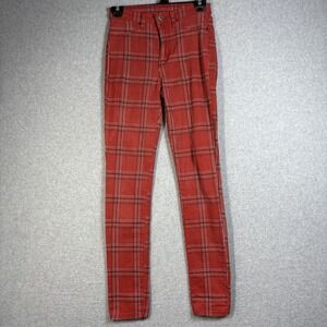 Angry Rabbit Skinny Jeans Womens 26 Red Plaid Stretch Made in USA